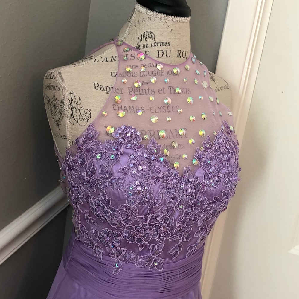 🔴CLEARANCE NEW STUDIO 17 SZ 8 LILAC BEADED ILLUSION CHIFFON FORMAL EVENING GOWN - Picture 5 of 15